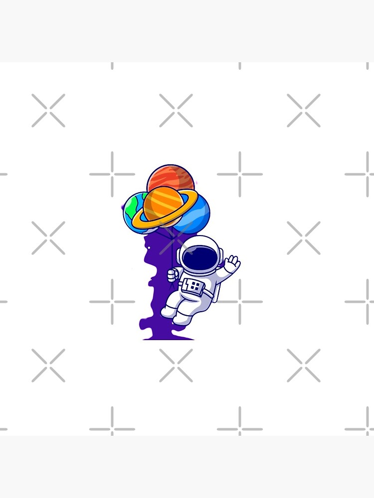 Chapa Lindo Astronauta Flotando Con Globos De Planeta En La Ilustración De Icono De Dibujos 7898