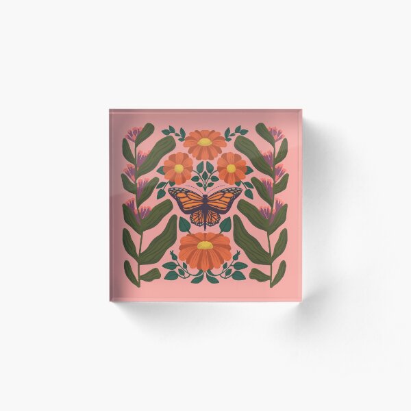 Monarch Butterfly in Milkweed Forest // Midwestern Wildflowers // Mexican Sunflowers Acrylic Block