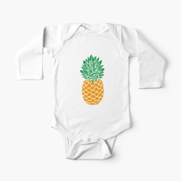 Pineapple | Pineapple Silhouettes | Orange and Green | Long Sleeve Baby One-Piece