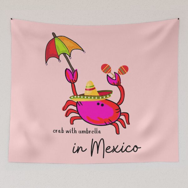 Item preview,  CUTE FUNNY CARTOON FUCHSIA  RED PINK CRAB WITH UMBRELLA in MEXICO #2 designed and sold by EllieMonroe.