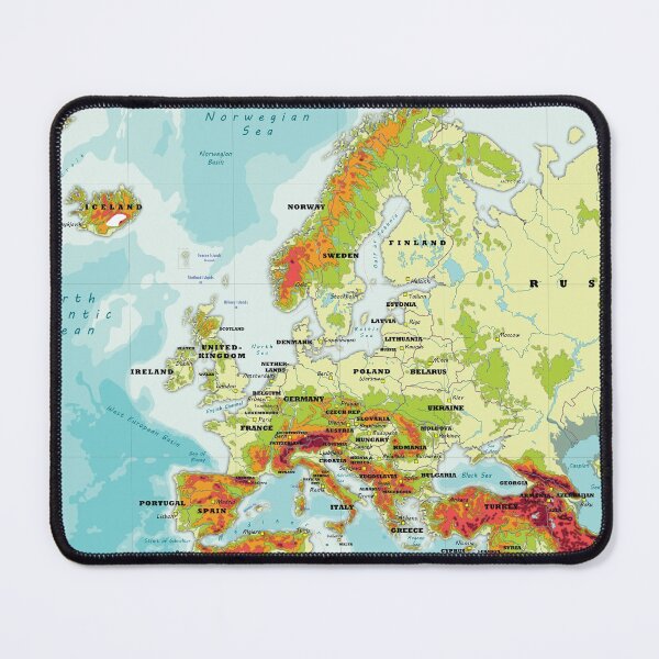 Item preview, physical map of EUROPE topographic map of EUROPE with Country names, Capitals and Major Lakes and Rivers designed and sold by mashmosh.