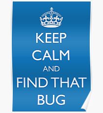 Keep Calm and "find that bug" - software engineering, developer, coding, debugging, debugger Poster
