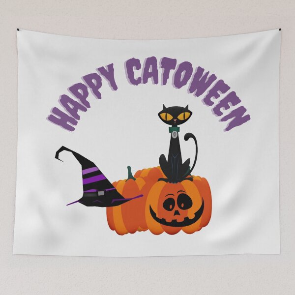 Item preview, Happy Catoween Cute Halloween design with Pumpkin Black Cat and witch hat  designed and sold by Simi2020.