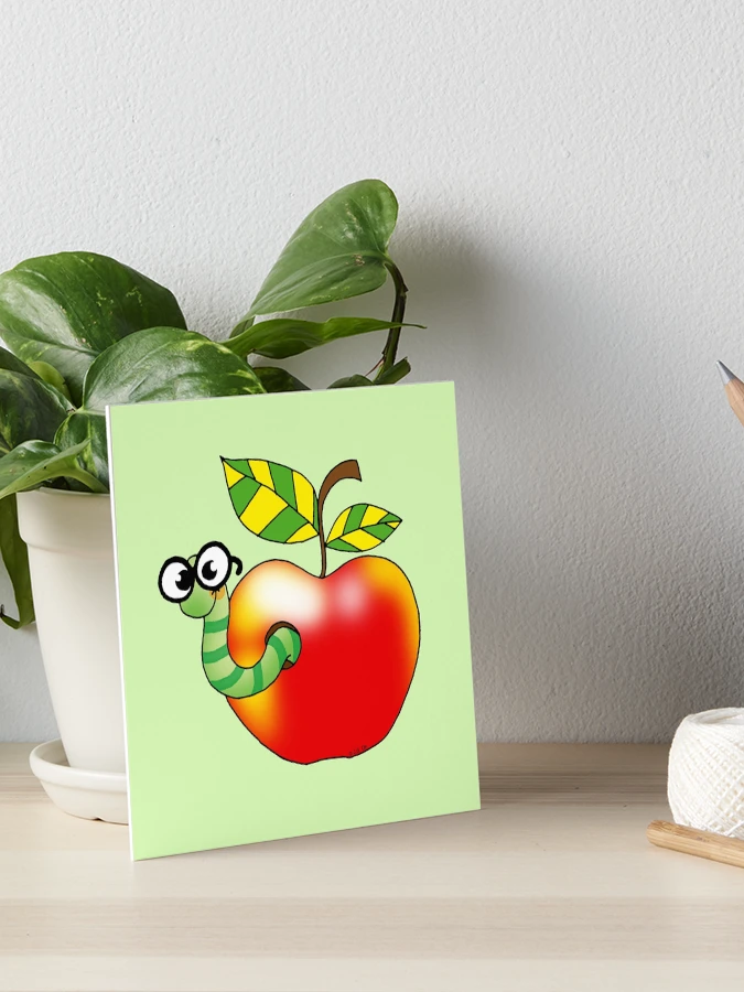 Smart bookworm with red apple Smart bookworm with red apple