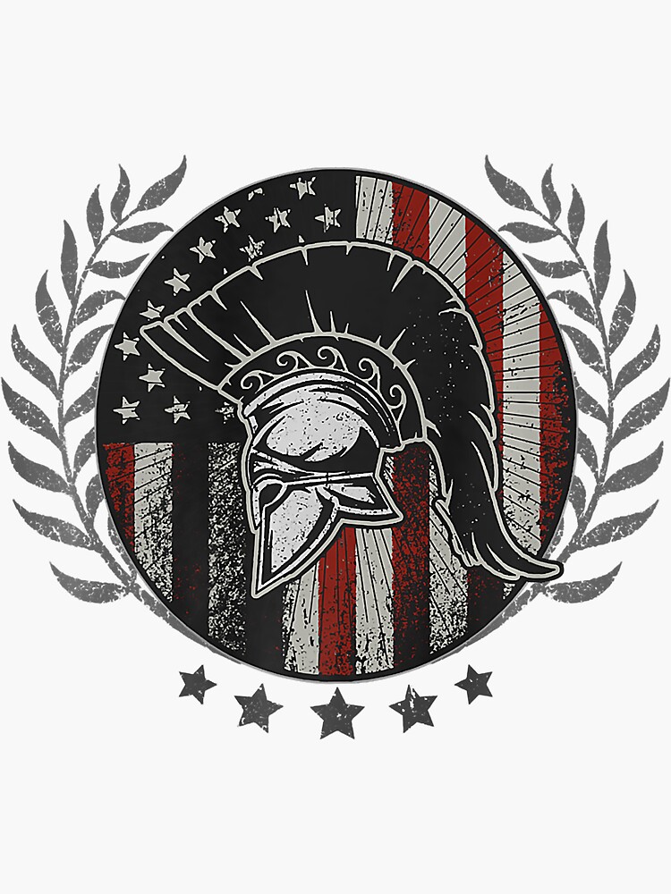 &ldquo;American Flag and spartan helmet background, USA warrior&rdquo; Sticker for