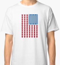 Beer Pong Drinking Game American Flag Classic T-Shirt
