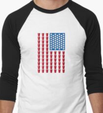 Beer Pong Drinking Game American Flag Men's Baseball ¾ T-Shirt