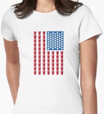 Beer Pong Drinking Game American Flag Women's Fitted T-Shirt