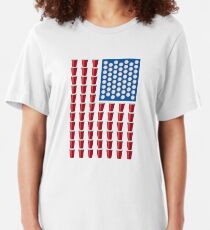 Camiseta ajustada Beer Pong Drinking Game Bandera estadounidense