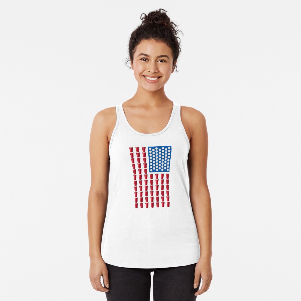 Beer Pong Drinking Game American Flag Racerback Tank Top