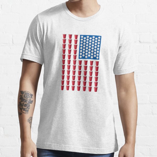 Beer Pong Drinking Game American Flag Essential T-Shirt
