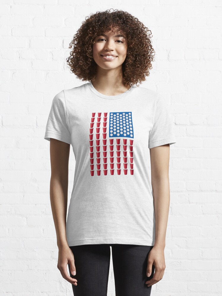 Alternate view of Beer Pong Drinking Game American Flag Essential T-Shirt