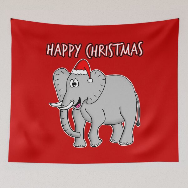 Aperçu de l'œuvre Éléphant de Noël, bonnet de Père Noël, safari, faune amusante créée et vendue par doodlerob.