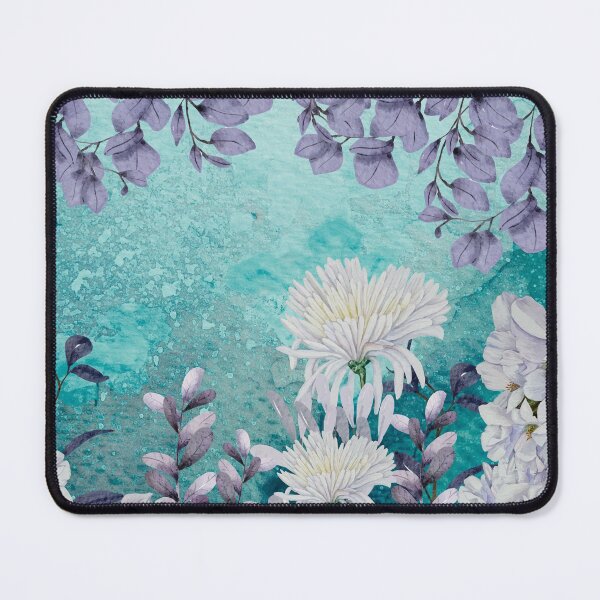 Artikelvorschau, Türkisfarbener Jade-Marmor-Aquarell-Hintergrund mit weißen und lila Blumen entworfen und verkauft von DzineVine.