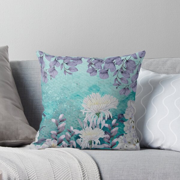 Item preview, Turquoise Jade Marble Watercolor Background with White and Purple Flowers designed and sold by DzineVine.