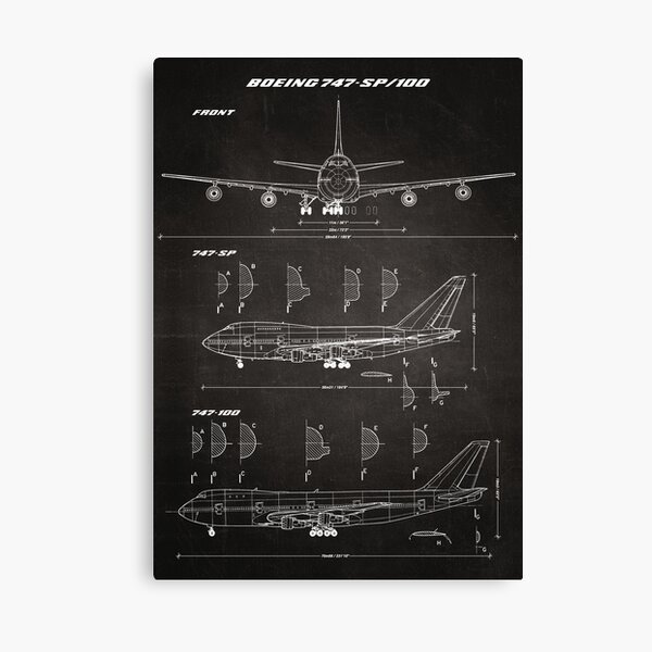 Boeing 747-SP & 747-100 Concept Drawing Blueprint (chalkboard) Canvas Print