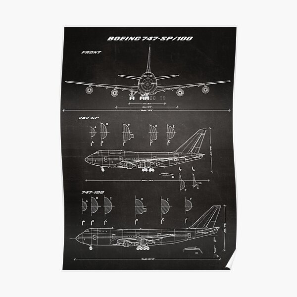 Boeing 747-SP & 747-100 Concept Drawing Blueprint (chalkboard) Poster