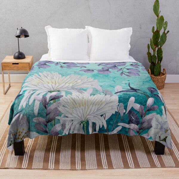 Artikelvorschau, Türkisfarbener Jade-Marmor-Aquarell-Hintergrund mit weißen und lila Blumen entworfen und verkauft von DzineVine.