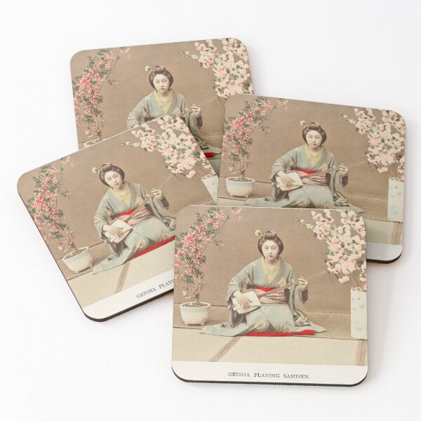 Item preview, Geisha playing the Samisen - Traditional Japanese kimono vintage photography designed and sold by FrostMintStudio.