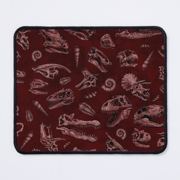 Dinosaur skull sketch tiled pattern Red Mouse Pad