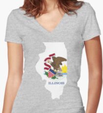 Illinois outline with flag Women's Fitted V-Neck T-Shirt