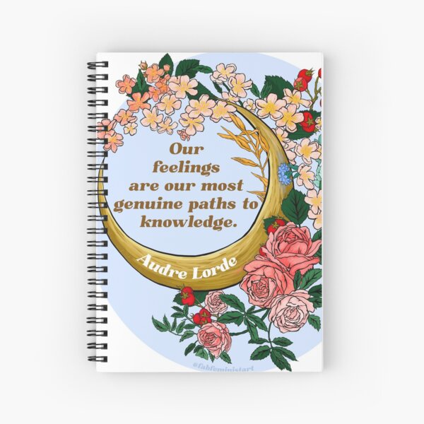 Vista previa del artículo con la obra «Nuestros sentimientos son nuestros caminos más genuinos hacia el conocimiento, Audre Lorde», diseñado y vendido por fabfeminist.