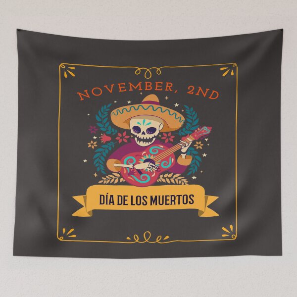 Item preview, Dia De Los Muertos Cempasuchil Flowers Day of The Dead Skeleton Guitar Player designed and sold by LMcDs.