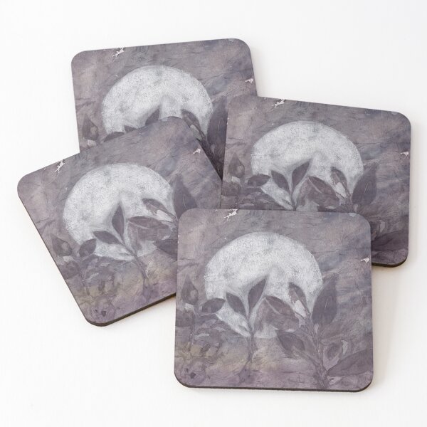 Item preview, Moon and leaves contemporary watercolour art designed and sold by Hazelbeddowsart.