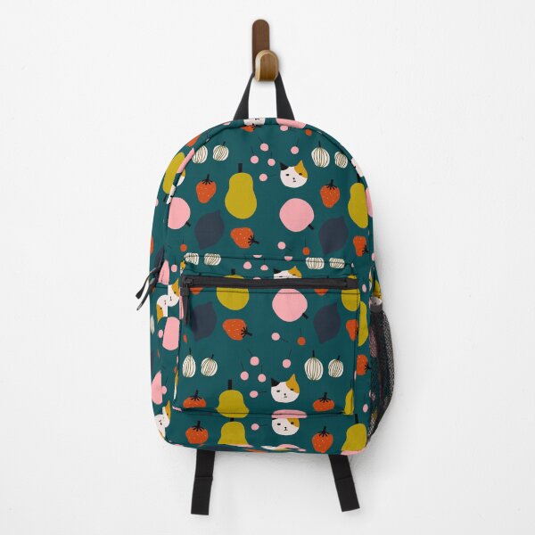Item preview, Cute cartoon fruit pattern in hand-drawn naive style with cat's head. Funny colorful fruit design. designed and sold by BychkovaEvgenia.