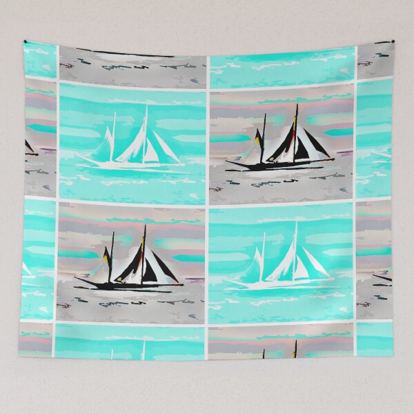 Item preview, Go With The Wind Aquamarine, White, Black Yacht Sailing designed and sold by SpiritGifts.