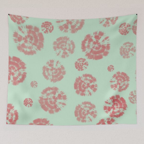Item preview, Círculos Tie Dye en rojo Poinciana sobre fondo verde claro designed and sold by nabeArtist.