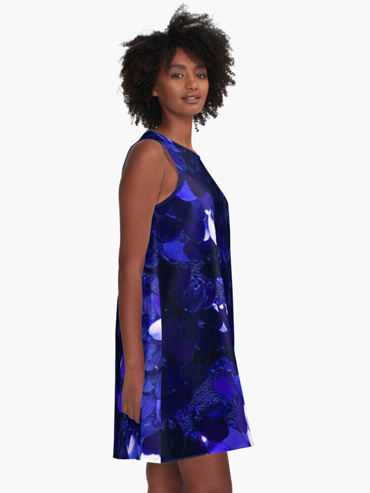 Royal Dangle Blue Sequin Fabric A-Line Dress for Sale by