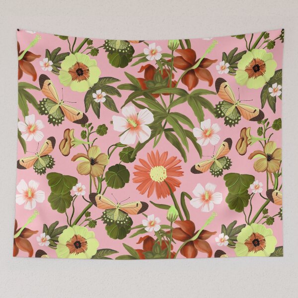 Item preview, Modern Colorful Pink Floral Butterfly Pattern designed and sold by Happy  People Prints.