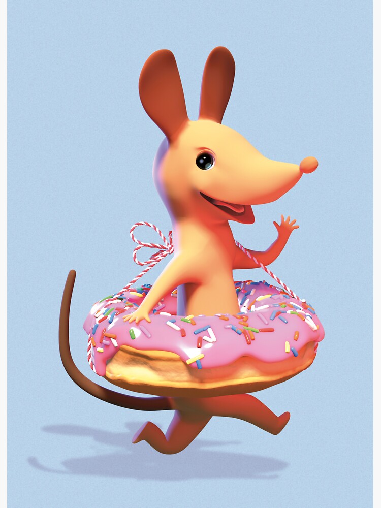 Thumbnail 3 of 3, Sticker, Hiiru the Mouse with pink doughnut designed and sold by ullamermaid.