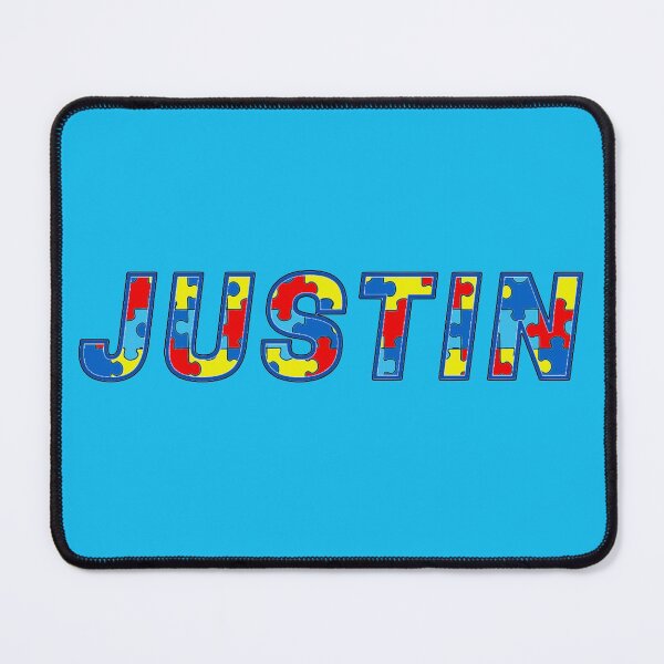 Item preview, Justin Name Label in Autism Awareness pattern designed and sold by AnJAutismWorld.