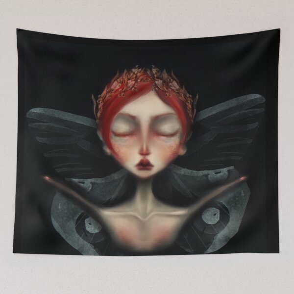 Item preview, Red Head Gothic Faerie Queen Black Butterfly Wings Dreaming Lowbrow Fairy tale Art Portrait designed and sold by Monica Laipple.
