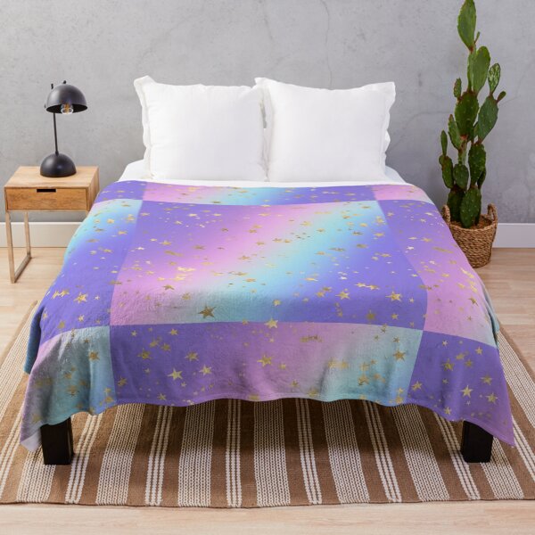 Item preview, Shiny gold foil stars on a blue, purple, pink, and turquoise rainbow background designed and sold by AnnieHochmann.