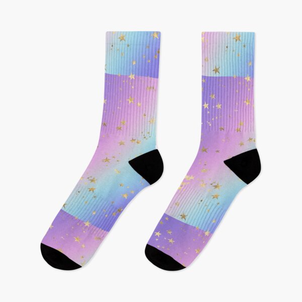 Item preview, Shiny gold foil stars on a blue, purple, pink, and turquoise rainbow background designed and sold by AnnieHochmann.