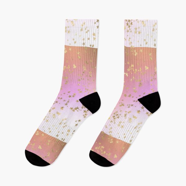 Item preview, Shiny gold foil stars on a pink and orange rainbow background designed and sold by AnnieHochmann.