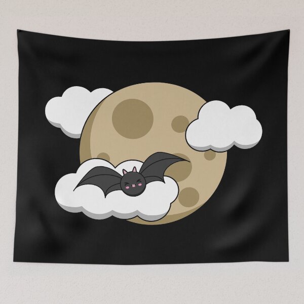 Item preview, Kawaii Happy Bat Flying on Full Moon designed and sold by BirdAtWork.