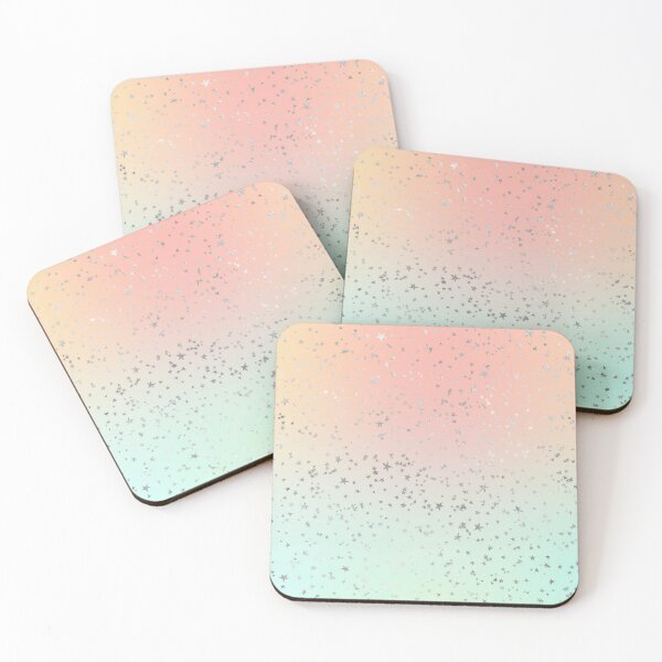 Item preview, Sparkly silver foil stars on an orange and green pastel rainbow background designed and sold by AnnieHochmann.