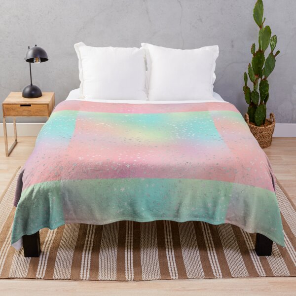 Item preview, Shiny silver foil stars on a turquoise, pink, and orange pastel rainbow background designed and sold by AnnieHochmann.