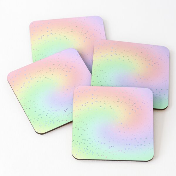 Item preview, Sparkly silver foil stars on a swirly pink, green, violet, and yellow pastel rainbow background designed and sold by AnnieHochmann.