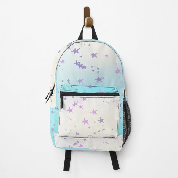 Item preview, Sparkly purple stars on a green, white, and turquoise pastel rainbow background designed and sold by AnnieHochmann.