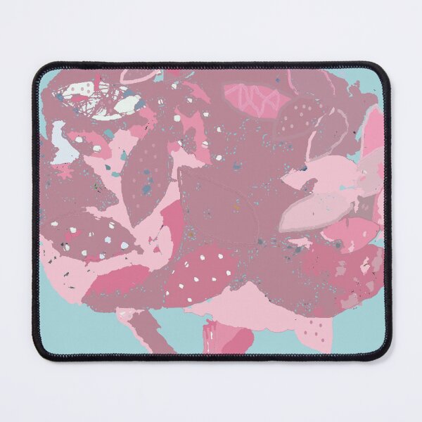Item preview, Pink leaves fiber art in shades of pink mauve raspberry aqua white designed and sold by djrunnels.