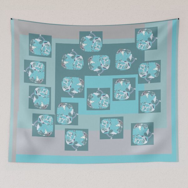 Item preview, Lil bitty blue trees in fabric collage designed and sold by djrunnels.