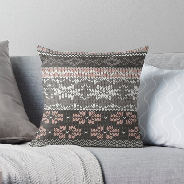 Knitted winter grey-rose Throw Pillow