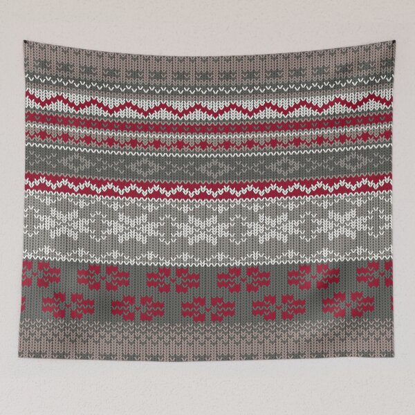 Item preview, Knitted winter grey-burgundy designed and sold by MadameCat-Art.