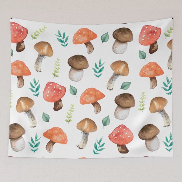 Item preview, Mushroom and Plant Leaves Cottegecore Aesthetic Repeating Pattern designed and sold by chloeinca.