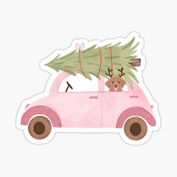 Dog in the car with tree New Year Christmas vibe Sticker
